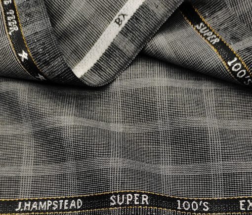 J.Hampstead Men's Wool Checks Super 100's 3 Meter Unstitched Suiting Fabric (Light Grey)