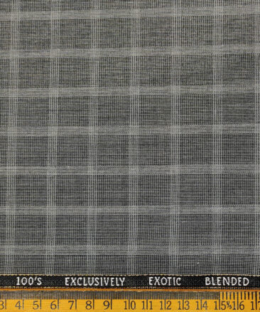 J.Hampstead Men's Wool Checks Super 100's 3 Meter Unstitched Suiting Fabric (Light Grey)