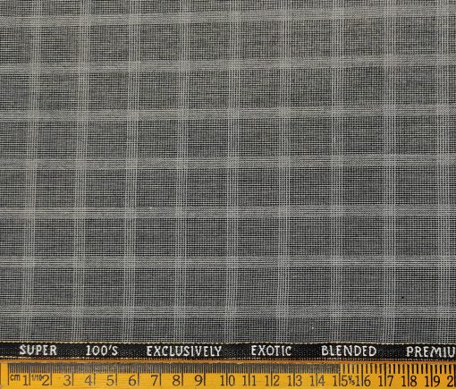 J.Hampstead Men's Wool Checks Super 100's 3 Meter Unstitched Suiting Fabric (Light Grey)