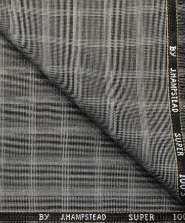 J.Hampstead Men's Wool Checks Super 100's 3 Meter Unstitched Suiting Fabric (Light Grey)