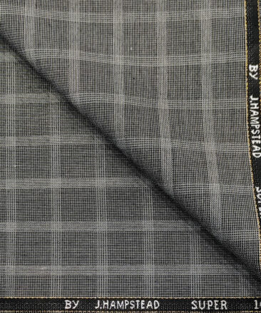 J.Hampstead Men's Wool Checks Super 100's 3 Meter Unstitched Suiting Fabric (Light Grey)