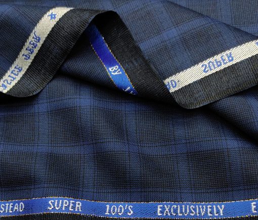 J.Hampstead Men's Wool Checks Super 100's 3.75 Meter Unstitched Suiting Fabric (Royal Blue)