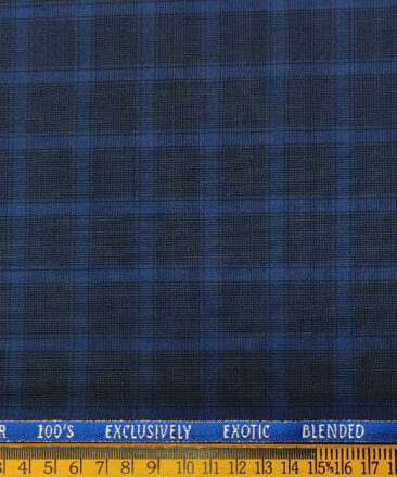 J.Hampstead Men's Wool Checks Super 100's 3.75 Meter Unstitched Suiting Fabric (Royal Blue)