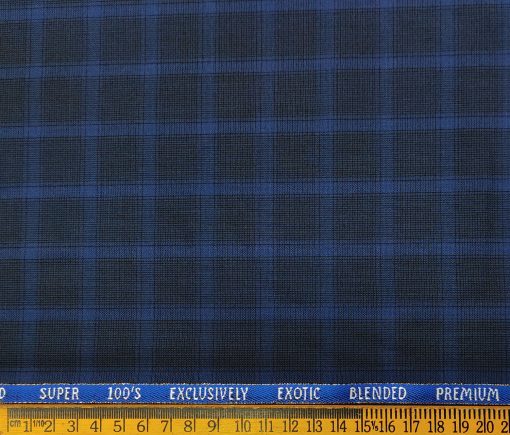 J.Hampstead Men's Wool Checks Super 100's 3.75 Meter Unstitched Suiting Fabric (Royal Blue)