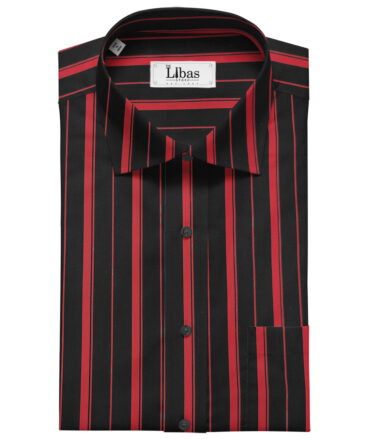 Mafatlal Men's Giza Cotton Striped 2 Meter Unstitched Shirting Fabric (Black & Red)