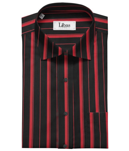 Mafatlal Men's Giza Cotton Striped 2 Meter Unstitched Shirting Fabric (Black & Red)