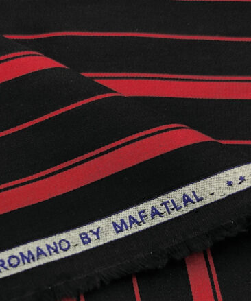 Mafatlal Men's Giza Cotton Striped 2 Meter Unstitched Shirting Fabric (Black & Red)