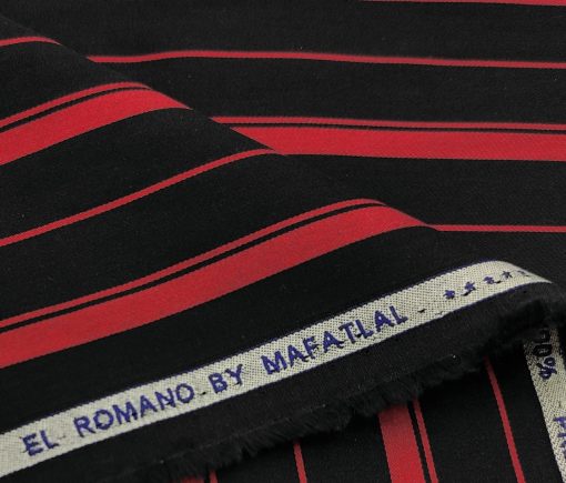 Mafatlal Men's Giza Cotton Striped 2 Meter Unstitched Shirting Fabric (Black & Red)