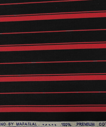 Mafatlal Men's Giza Cotton Striped 2 Meter Unstitched Shirting Fabric (Black & Red)