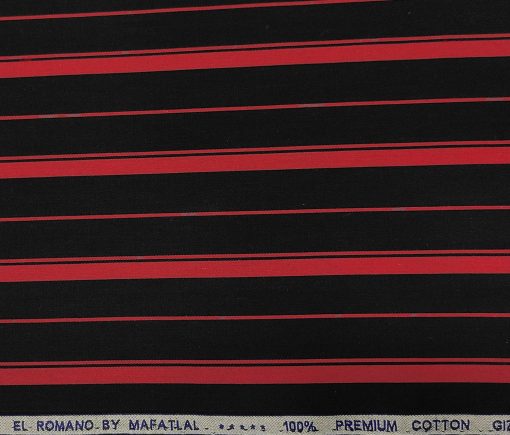 Mafatlal Men's Giza Cotton Striped 2 Meter Unstitched Shirting Fabric (Black & Red)