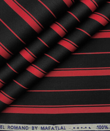 Mafatlal Men's Giza Cotton Striped 2 Meter Unstitched Shirting Fabric (Black & Red)