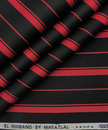 Mafatlal Men's Giza Cotton Striped 2 Meter Unstitched Shirting Fabric (Black & Red)