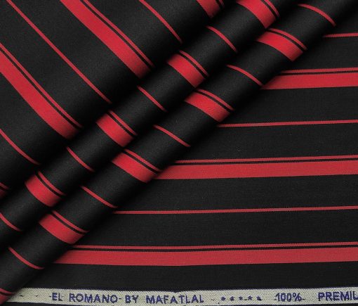 Mafatlal Men's Giza Cotton Striped 2 Meter Unstitched Shirting Fabric (Black & Red)