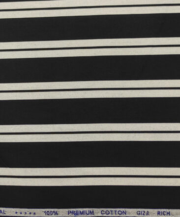 Mafatlal Men's Giza Cotton Striped 2 Meter Unstitched Shirting Fabric (Black & Grey)