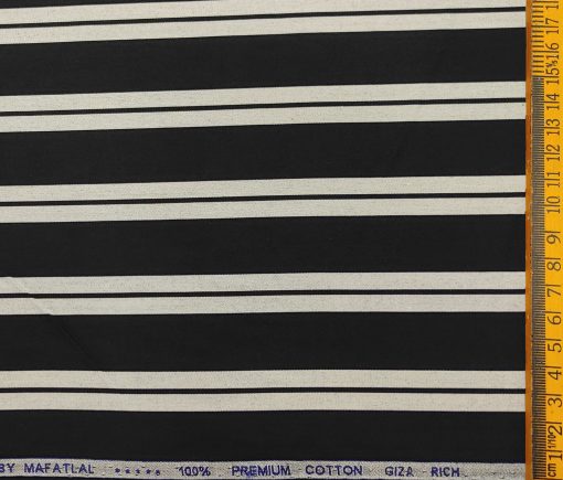 Mafatlal Men's Giza Cotton Striped 2 Meter Unstitched Shirting Fabric (Black & Grey)