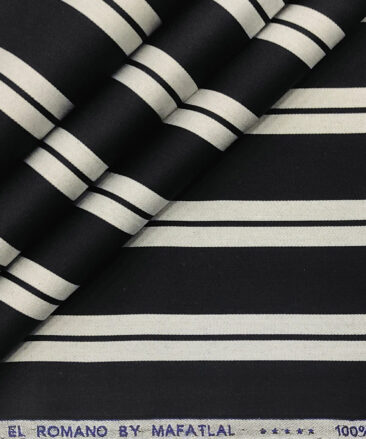 Mafatlal Men's Giza Cotton Striped 2 Meter Unstitched Shirting Fabric (Black & Grey)