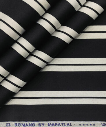 Mafatlal Men's Giza Cotton Striped 2 Meter Unstitched Shirting Fabric (Black & Grey)