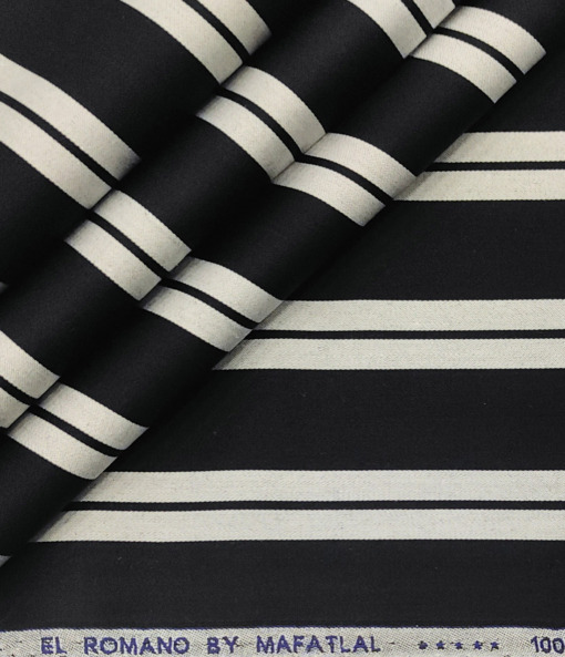 Mafatlal Men's Giza Cotton Striped 2 Meter Unstitched Shirting Fabric (Black & Grey)