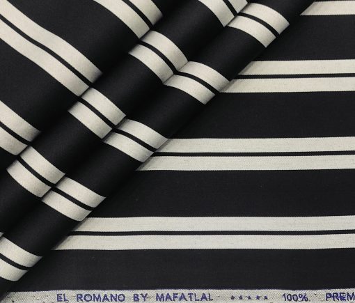 Mafatlal Men's Giza Cotton Striped 2 Meter Unstitched Shirting Fabric (Black & Grey)