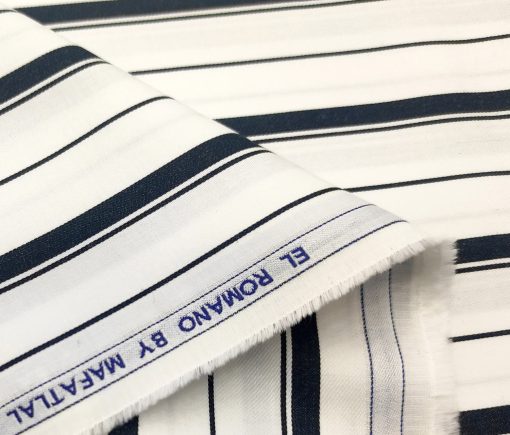 Mafatlal Men's Giza Cotton Striped 2 Meter Unstitched Shirting Fabric (White & Black)