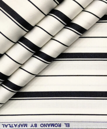 Mafatlal Men's Giza Cotton Striped 2 Meter Unstitched Shirting Fabric (White & Black)