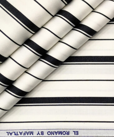 Mafatlal Men's Giza Cotton Striped 2 Meter Unstitched Shirting Fabric (White & Black)