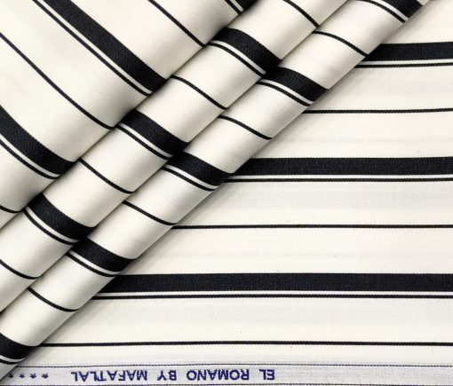 Mafatlal Men's Giza Cotton Striped 2 Meter Unstitched Shirting Fabric (White & Black)