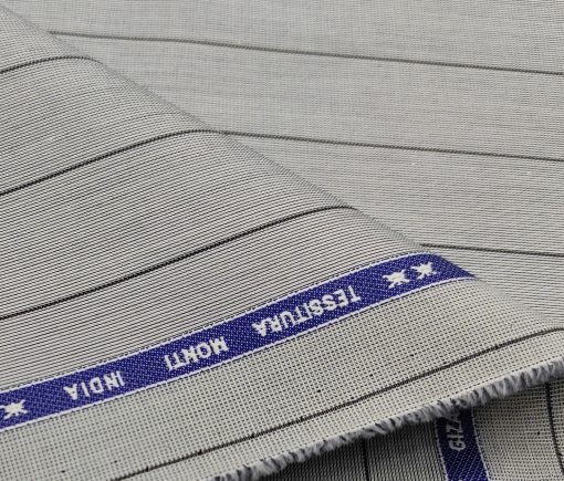 Tessitura Monti Men's Giza Cotton Striped 2 Meter Unstitched Shirting Fabric (Light Grey)