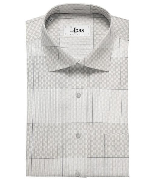 Tessitura Monti Men's Giza Cotton Checks 2 Meter Unstitched Shirting Fabric (Light Grey)