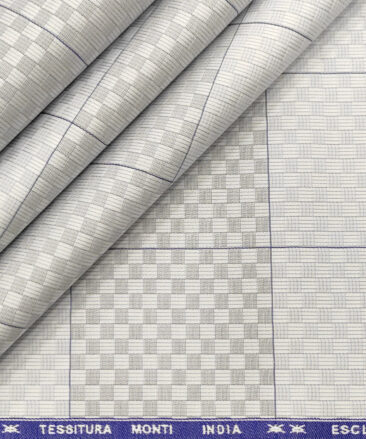 Tessitura Monti Men's Giza Cotton Checks 2 Meter Unstitched Shirting Fabric (Light Grey)