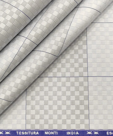 Tessitura Monti Men's Giza Cotton Checks 2 Meter Unstitched Shirting Fabric (Light Grey)