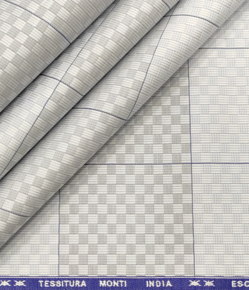 Tessitura Monti Men's Giza Cotton Checks 2 Meter Unstitched Shirting Fabric (Light Grey)