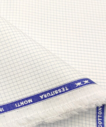 Tessitura Monti Men's Giza Cotton Checks 2 Meter Unstitched Shirting Fabric (White & Blue)