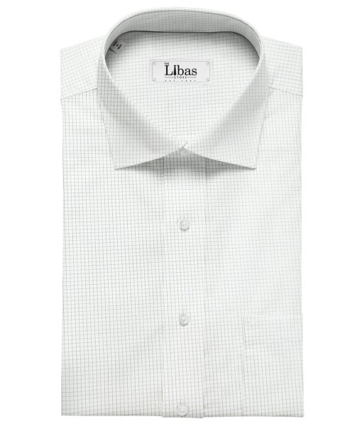 Tessitura Monti Men's Giza Cotton Checks 2 Meter Unstitched Shirting Fabric (Whit & Sky Blue)