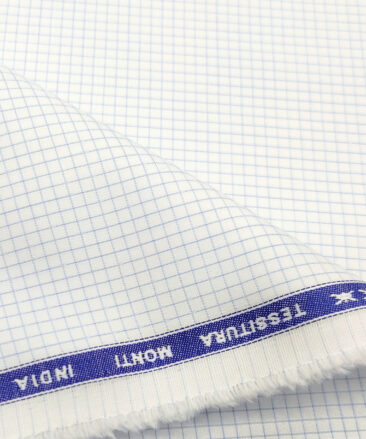 Tessitura Monti Men's Giza Cotton Checks 2 Meter Unstitched Shirting Fabric (Whit & Sky Blue)