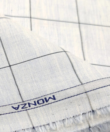 Monza Men's Cotton Modal Checks 2 Meter Unstitched Shirting Fabric (Light Blue)