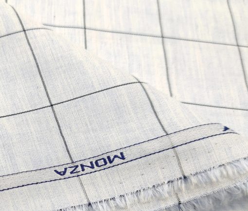 Monza Men's Cotton Modal Checks 2 Meter Unstitched Shirting Fabric (Light Blue)