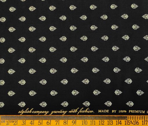 Nemesis Men's Cotton Printed 2.25 Meter Unstitched Shirting Fabric (Black & Beige)