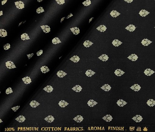 Nemesis Men's Cotton Printed 2.25 Meter Unstitched Shirting Fabric (Black & Beige)