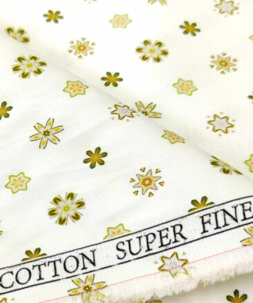 PEE GEE Men's Cotton Printed 2.25 Meter Unstitched Shirting Fabric (Milky White & Yellow)