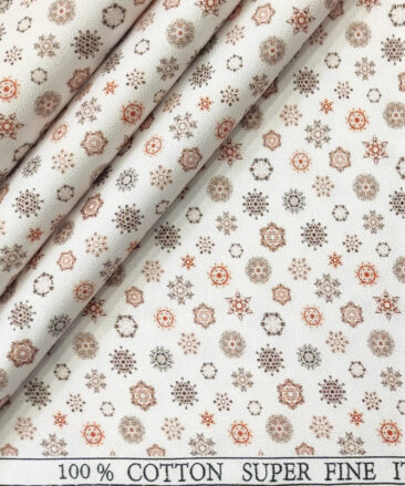 PEE GEE Men's Cotton Printed 2.25 Meter Unstitched Shirting Fabric (White & Orange)