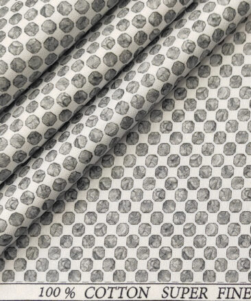 PEE GEE Men's Cotton Printed 2.25 Meter Unstitched Shirting Fabric (White & Grey)