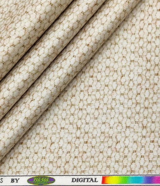 PEE GEE Men's Cotton Printed 2.25 Meter Unstitched Shirting Fabric (Beige and Light Brown)