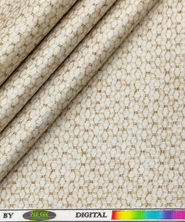 PEE GEE Men's Cotton Printed 2.25 Meter Unstitched Shirting Fabric (Beige and Light Brown)