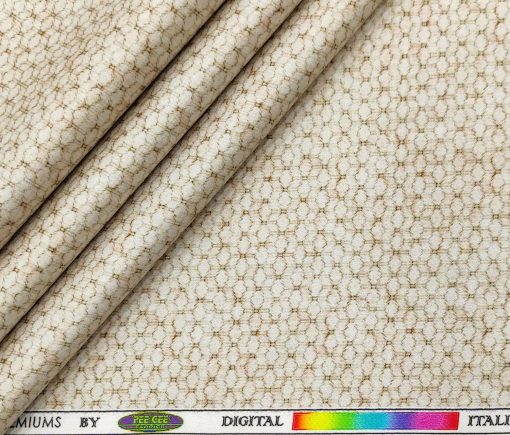 PEE GEE Men's Cotton Printed 2.25 Meter Unstitched Shirting Fabric (Beige and Light Brown)