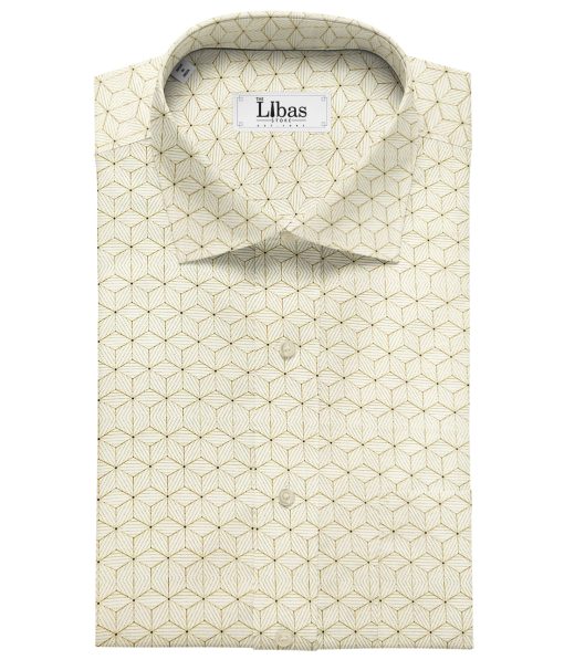 PEE GEE Men's Cotton Printed 2.25 Meter Unstitched Shirting Fabric (Cream)