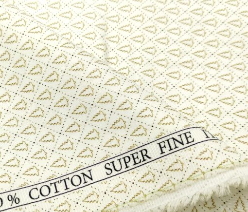 PEE GEE Men's Cotton Printed 2.25 Meter Unstitched Shirting Fabric (Milky White & Brown)