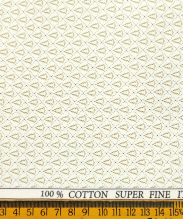 PEE GEE Men's Cotton Printed 2.25 Meter Unstitched Shirting Fabric (Milky White & Brown)