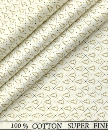 PEE GEE Men's Cotton Printed 2.25 Meter Unstitched Shirting Fabric (Milky White & Brown)