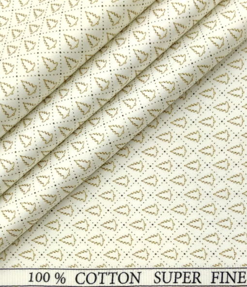 PEE GEE Men's Cotton Printed 2.25 Meter Unstitched Shirting Fabric (Milky White & Brown)